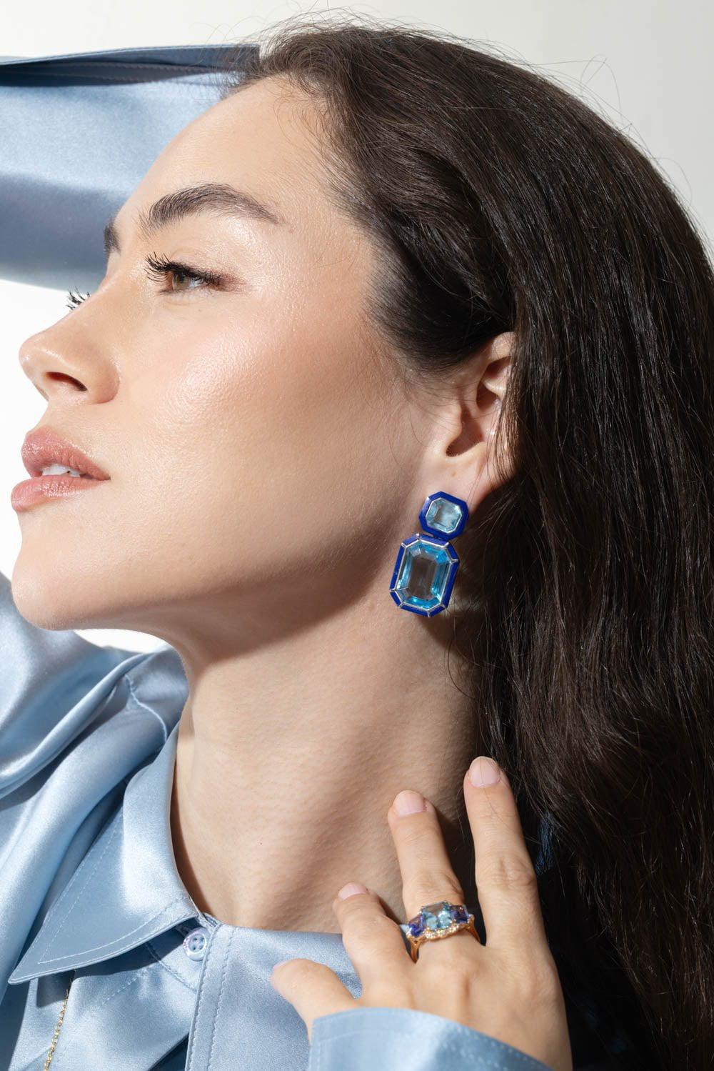 Melange Blue Topaz Lapis Earrings - Image 2