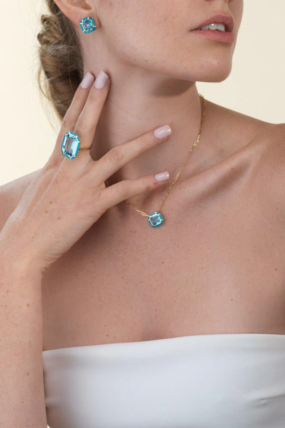 Melange Blue Topaz Turquoise Stud Earrings - Image 2