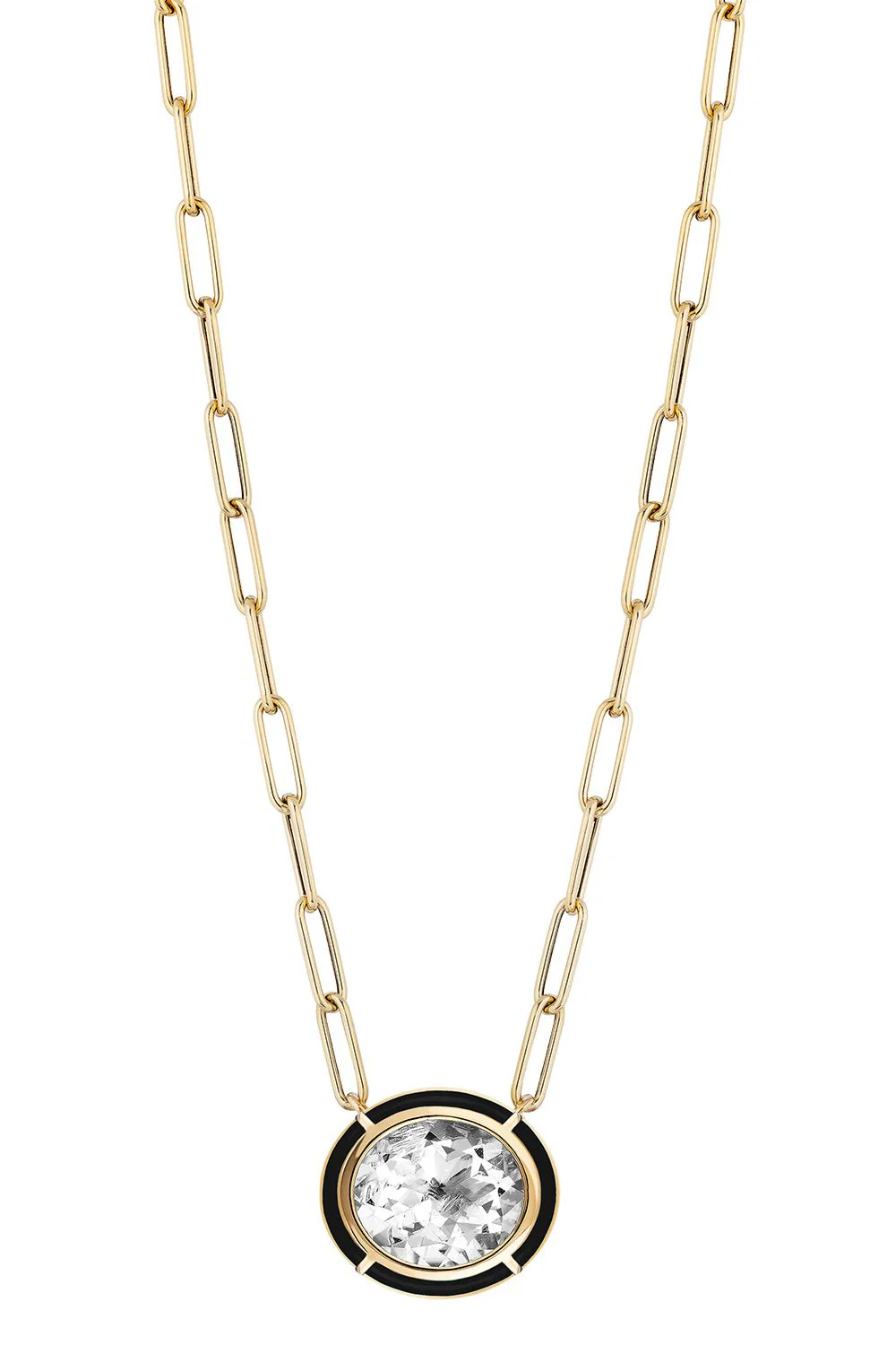Melange Rock Crystal Onyx Oval Pendant Necklace