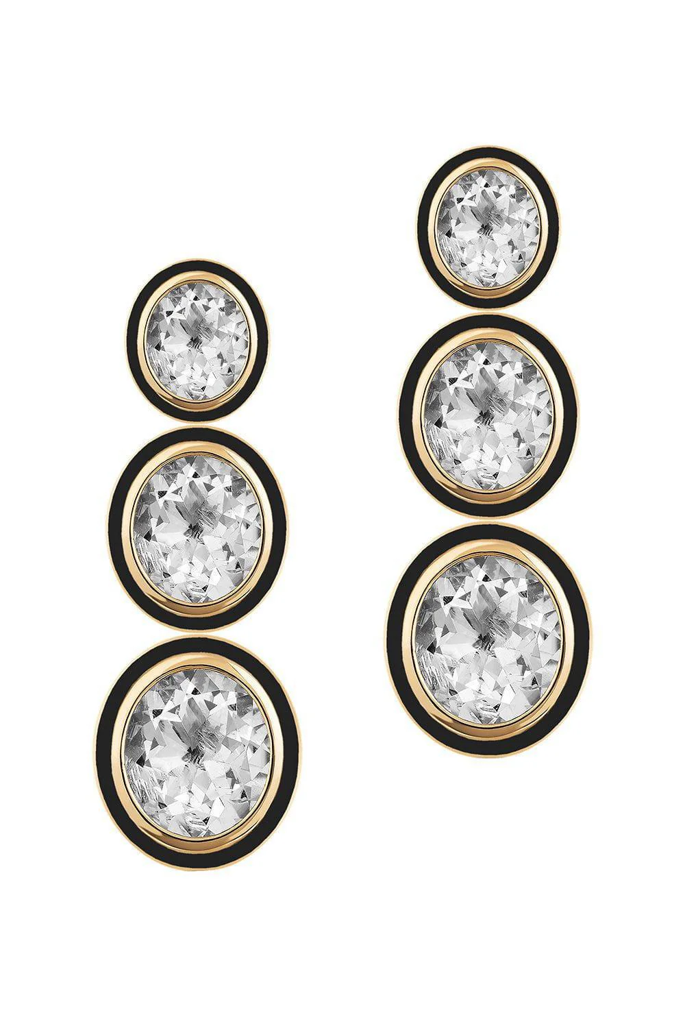 Melange Three Tier Rock Crystal Onyx Earrings