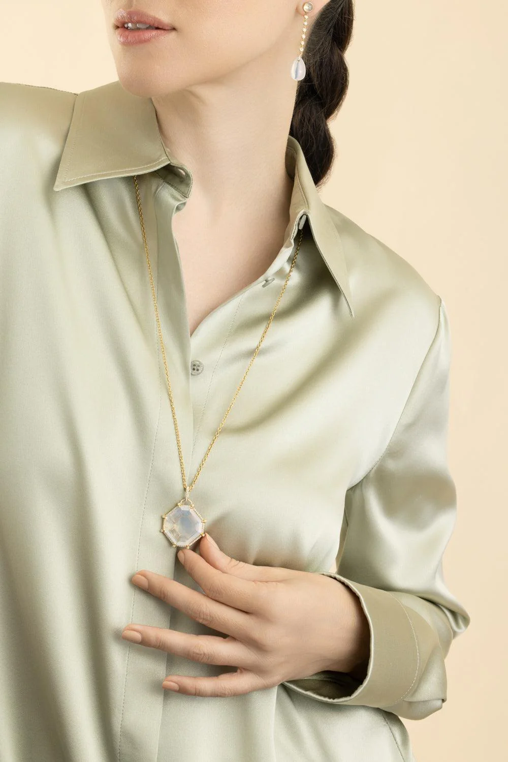 Moon Quartz Octagon Gossip Pendant Necklace - Image 2