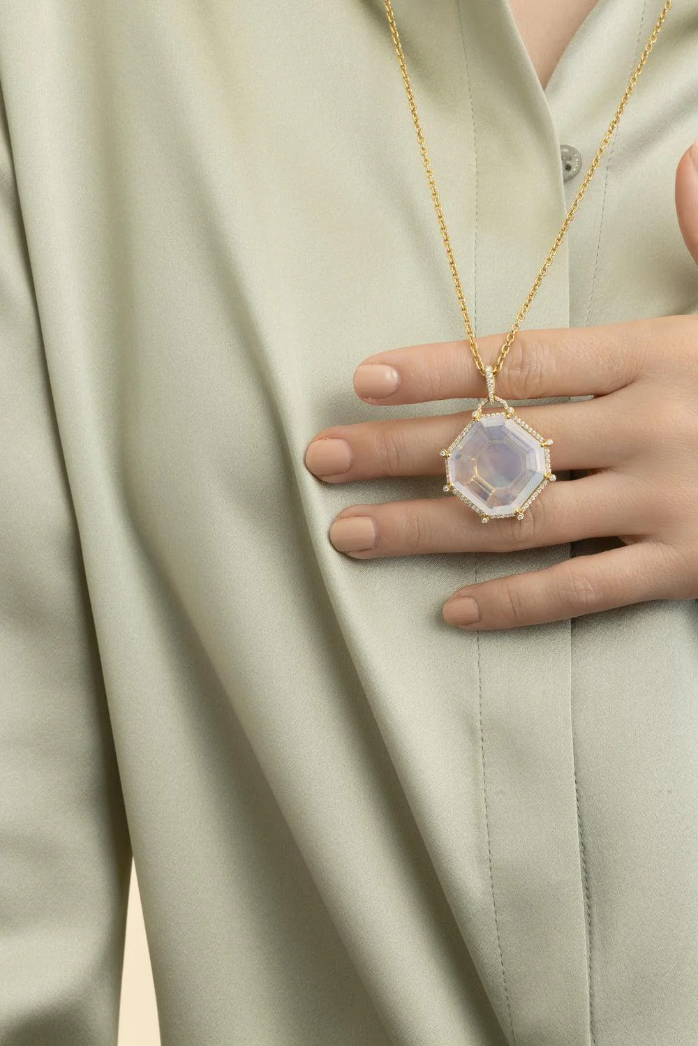 Moon Quartz Octagon Gossip Pendant Necklace - Image 4