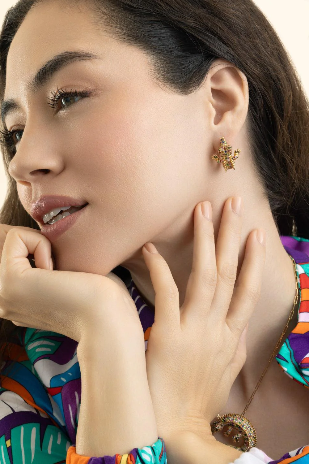 Multi Sapphire Onyx Crocodile Ark Earrings - Image 3