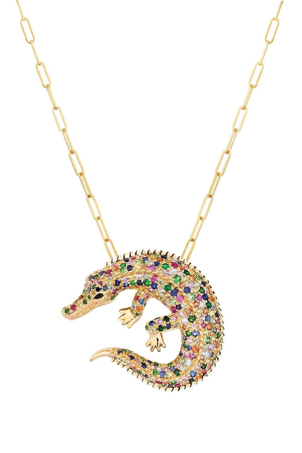 Multi Sapphire Onyx Crocodile Ark Pendant