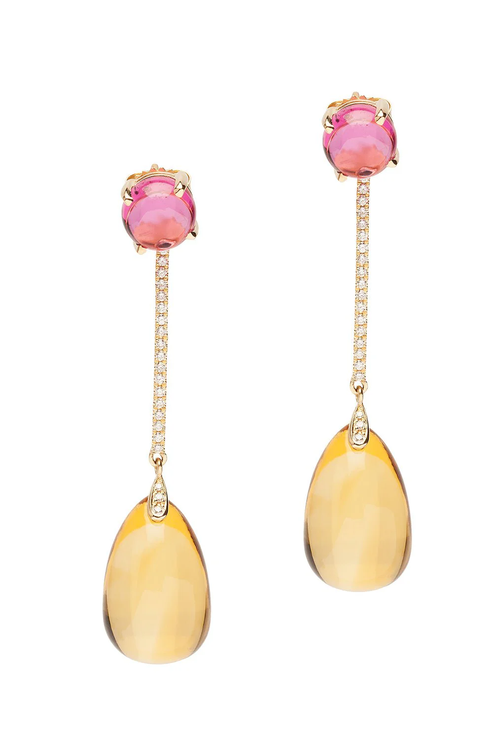 Naughty Rubelite Citrine Drop Earrings