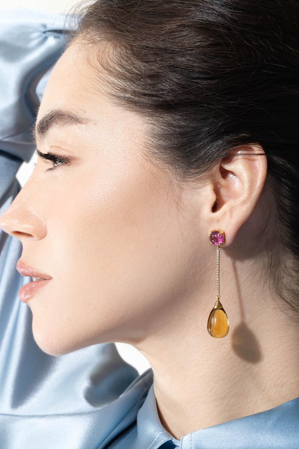 Naughty Rubelite Citrine Drop Earrings - Image 3