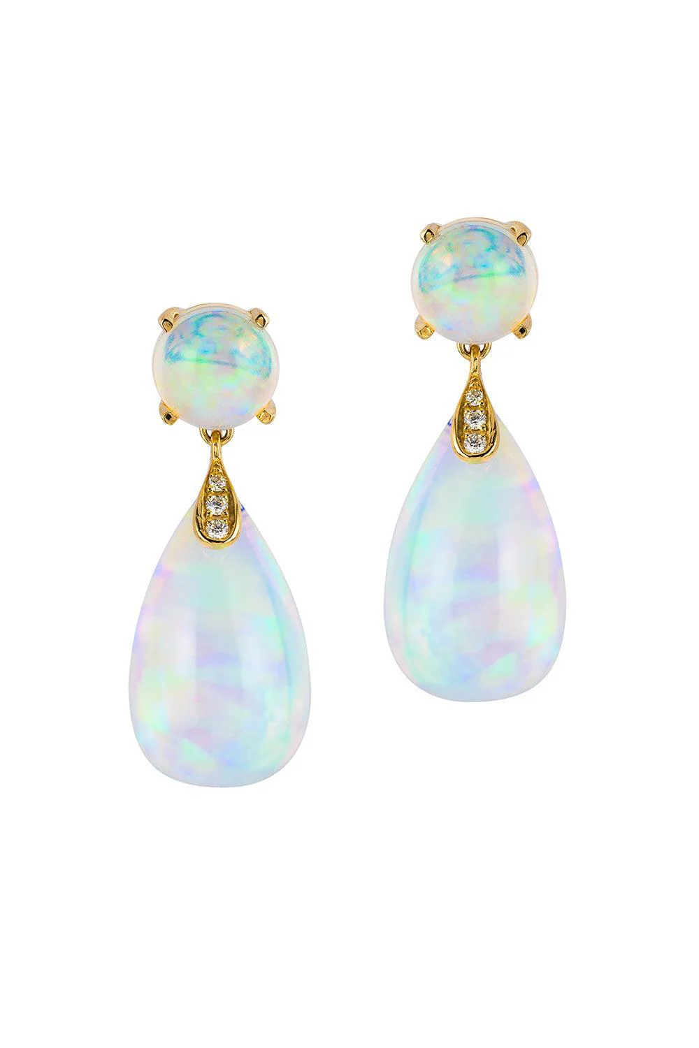 Opal Cabochon Diamond Drop Earrings