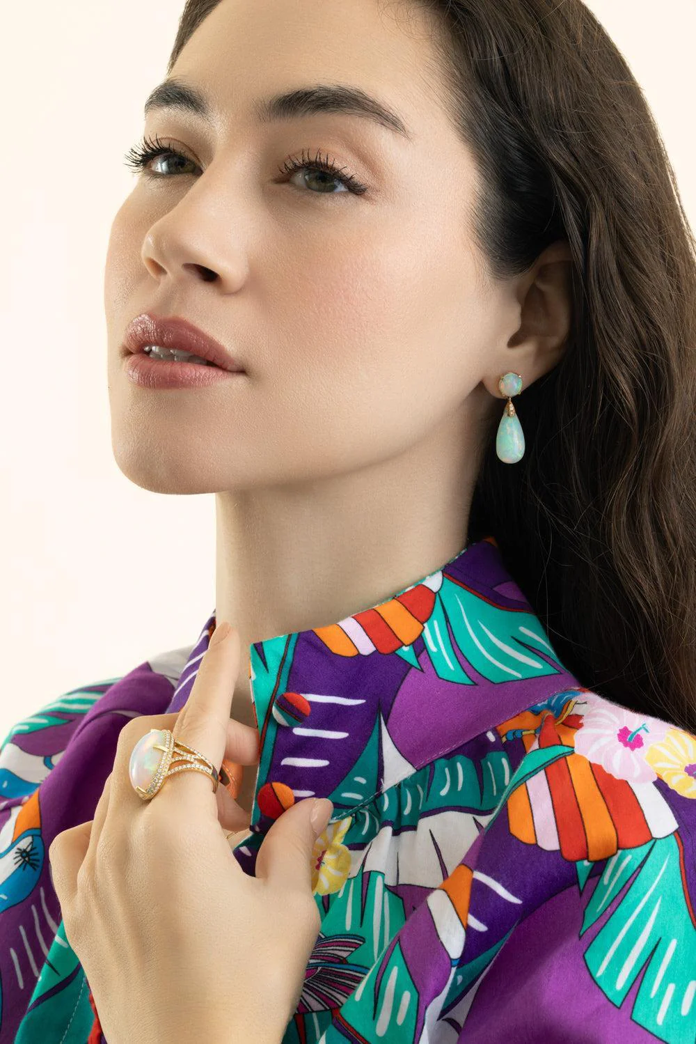 Opal Cabochon Diamond Drop Earrings - Image 4