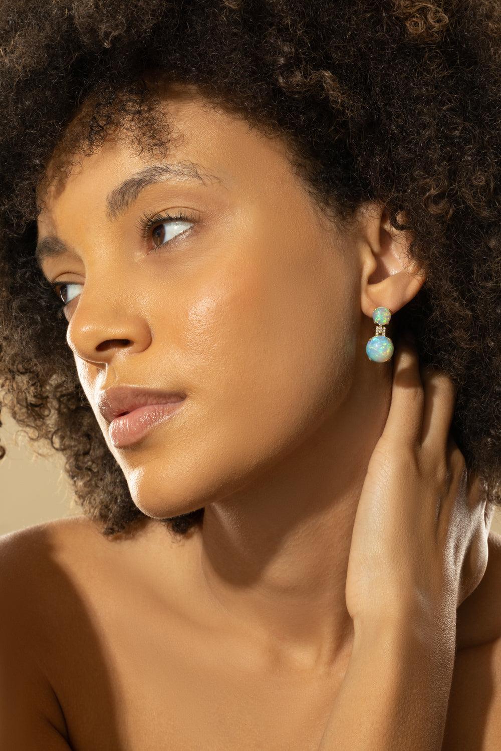 Opal Cabochon Rock N' Roll Earrings - Image 4