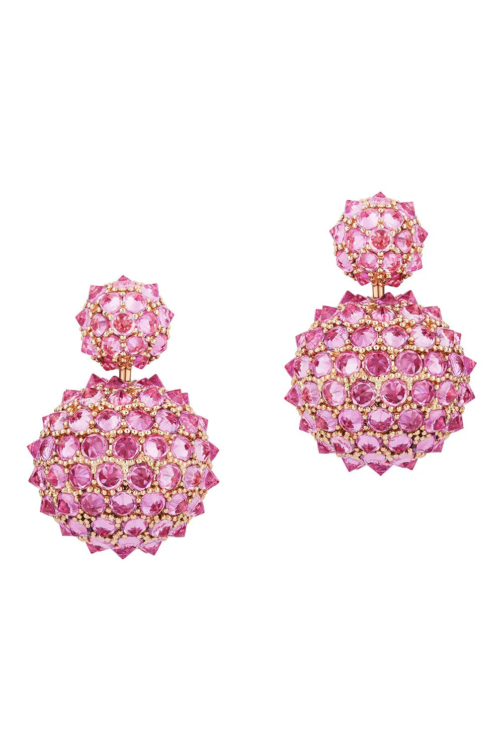 Pink Sapphire Double Ball Drop Earrings