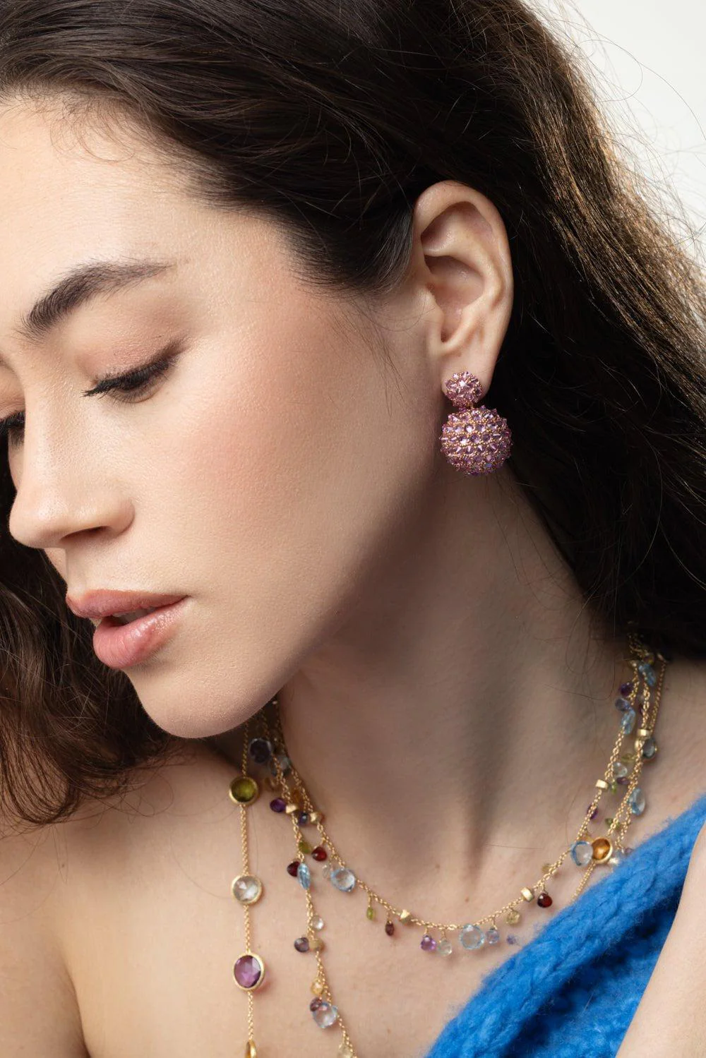 Pink Sapphire Double Ball Drop Earrings - Image 2