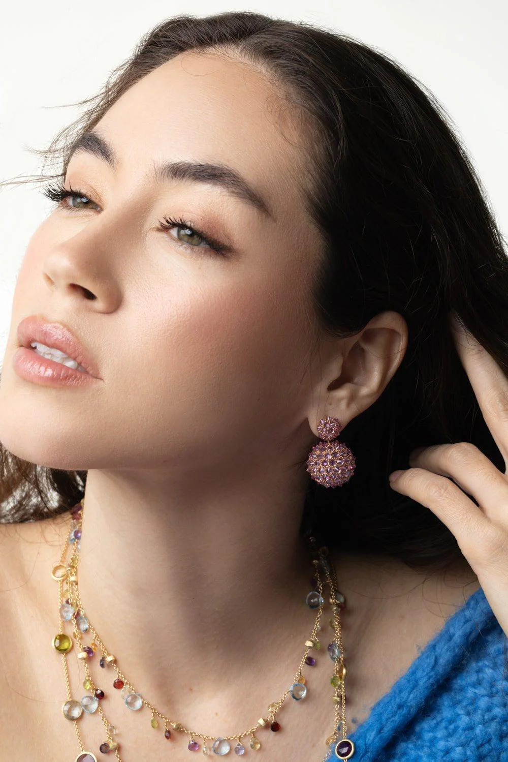 Pink Sapphire Double Ball Drop Earrings - Image 4
