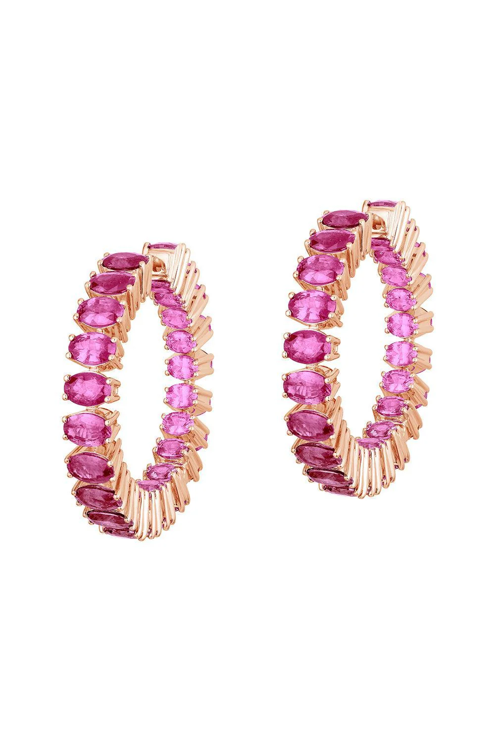 Pink Sapphire Oval Hoop Earrings