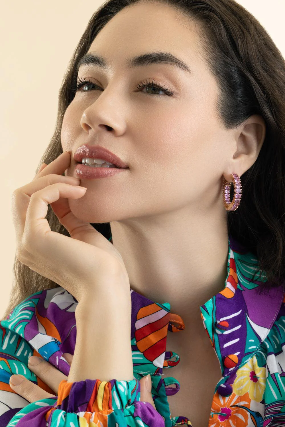 Pink Sapphire Oval Hoop Earrings - Image 2