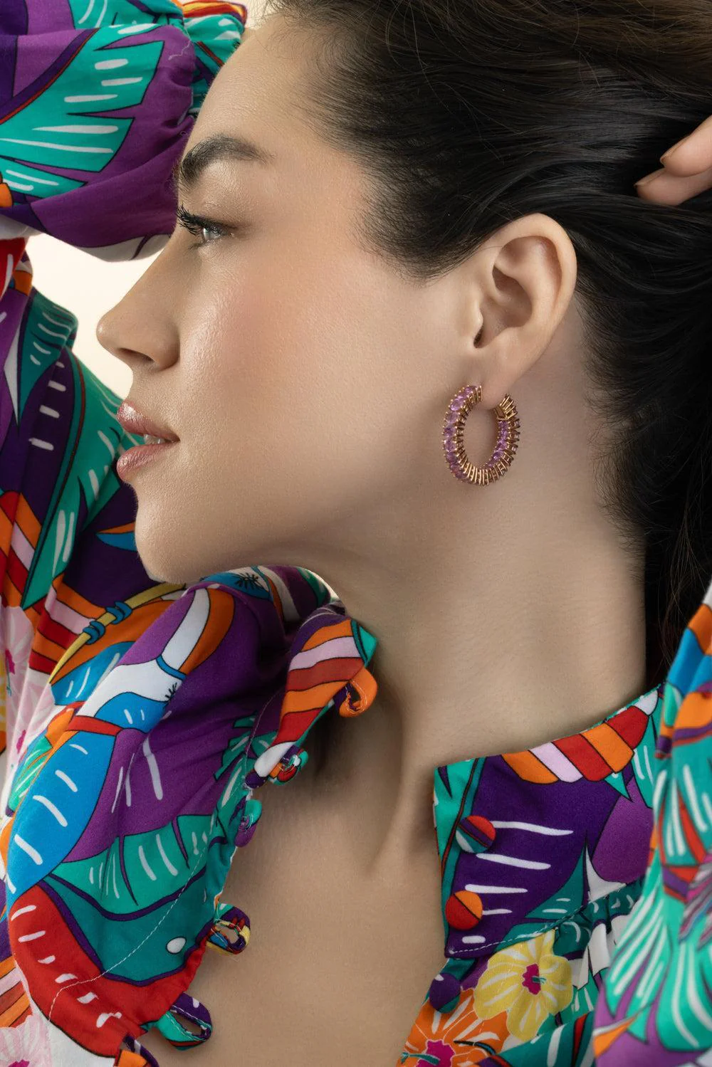 Pink Sapphire Oval Hoop Earrings - Image 3