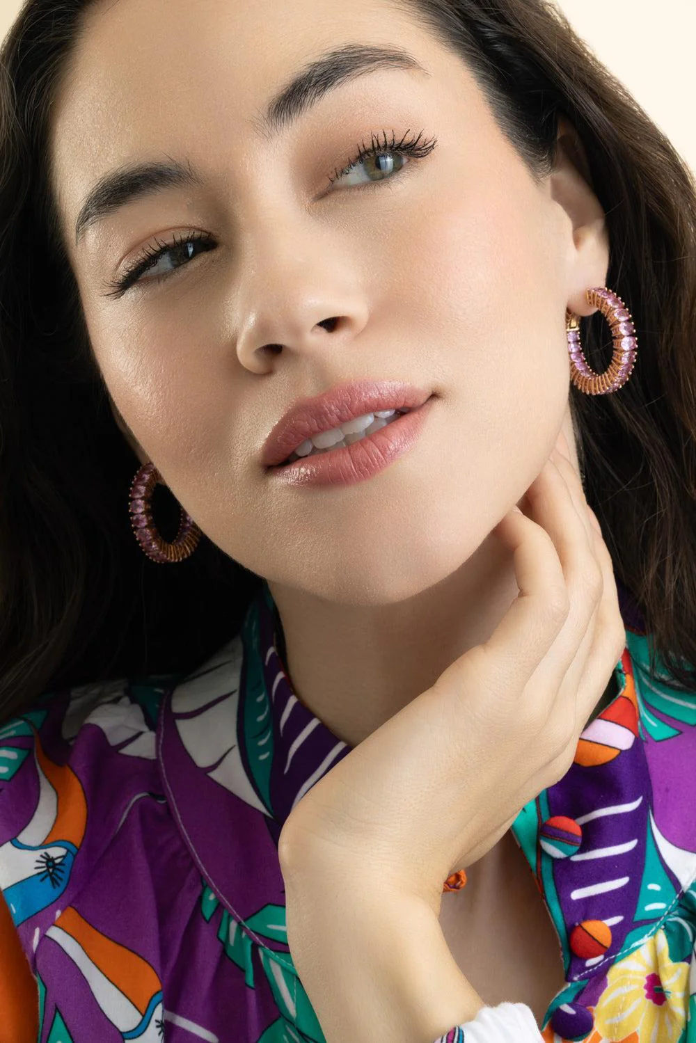 Pink Sapphire Oval Hoop Earrings - Image 4