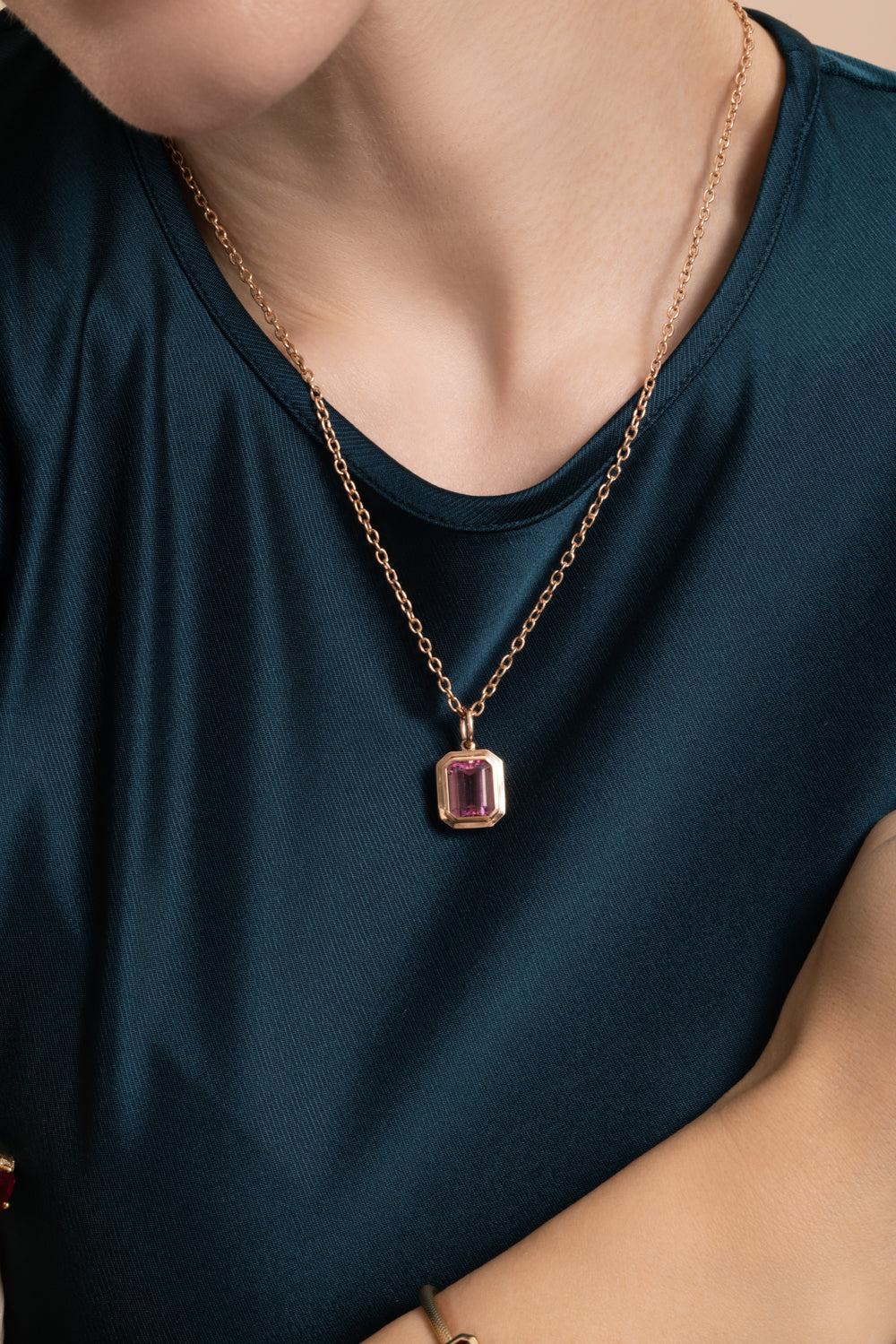 Pink Tourmaline G-One Pendant Necklace - Image 3