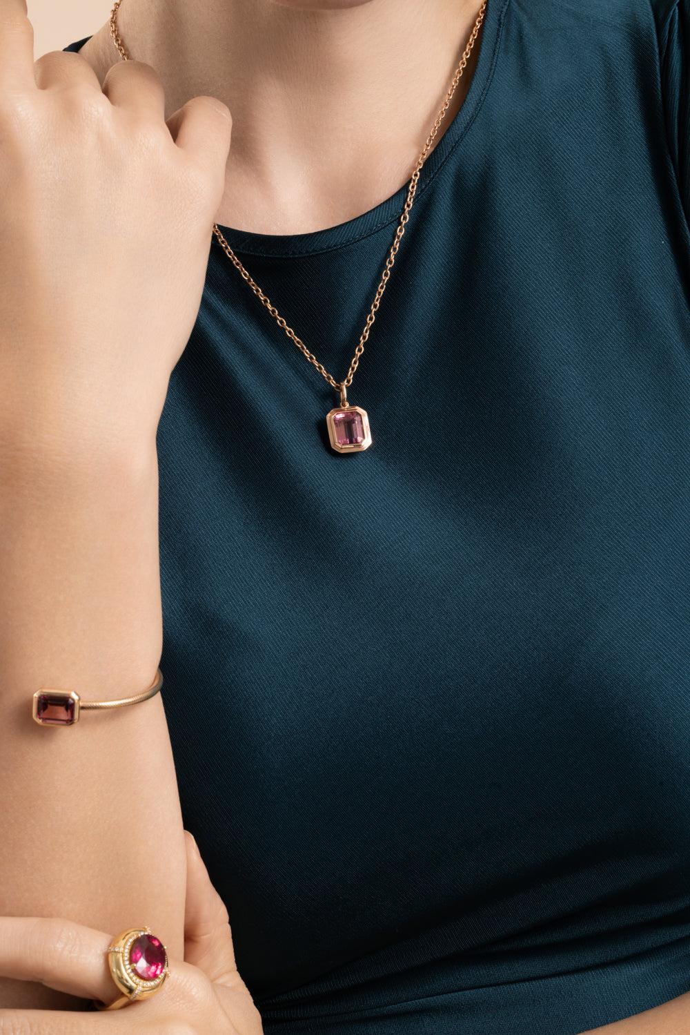 Pink Tourmaline G-One Pendant Necklace - Image 4