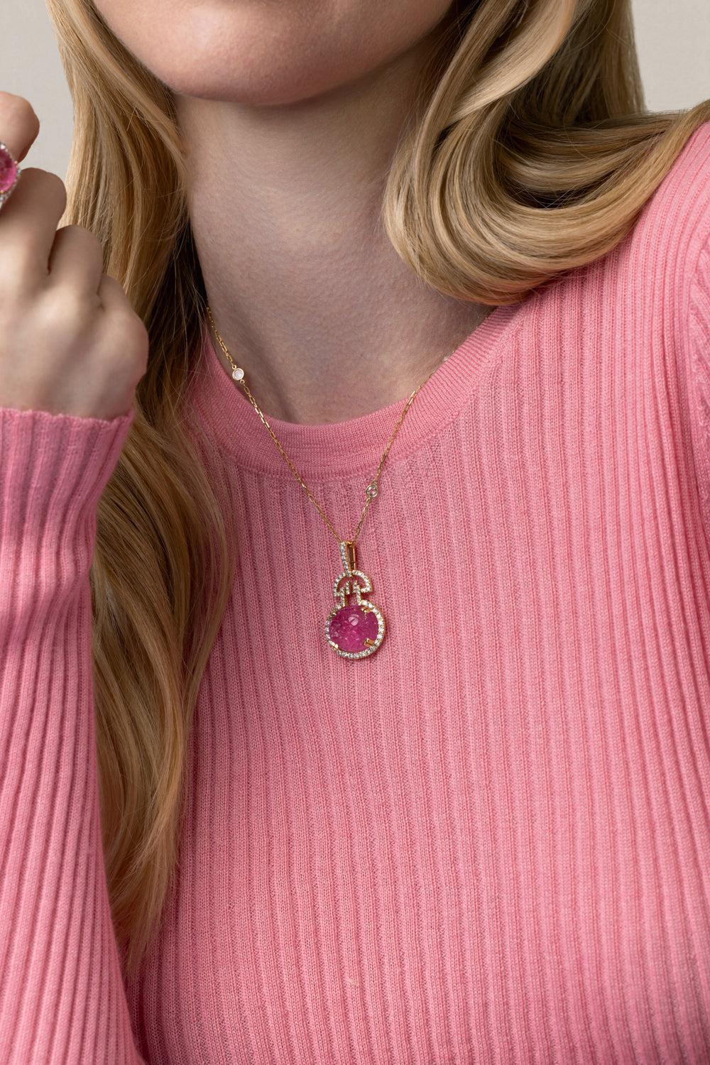 Pink Tourmaline G-One Pendant Necklace - Image 4