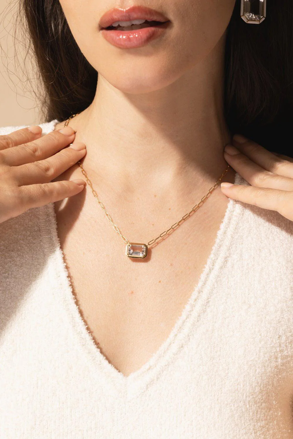 Rock Crystal East West Pendant Necklace - Image 3