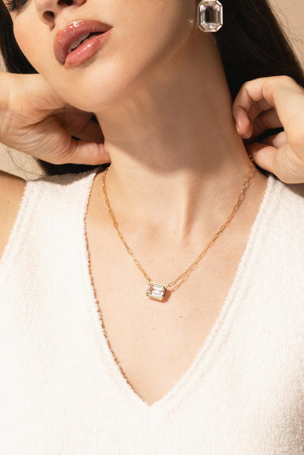 Rock Crystal East West Pendant Necklace - Image 4