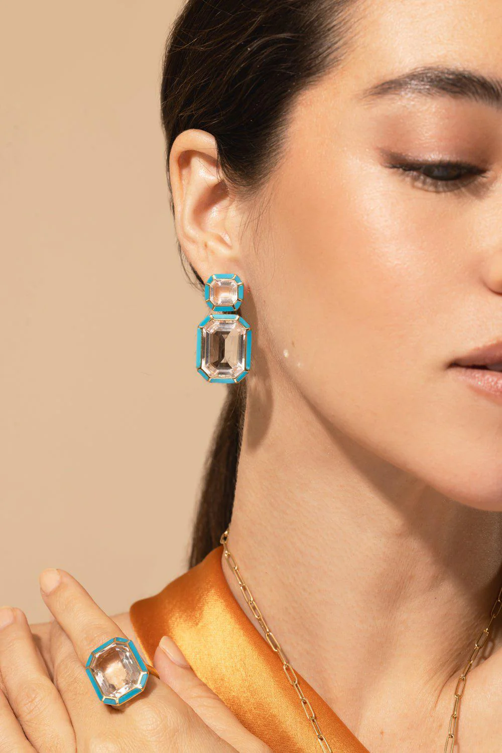 Rock Crystal Turquoise Earrings - Image 3