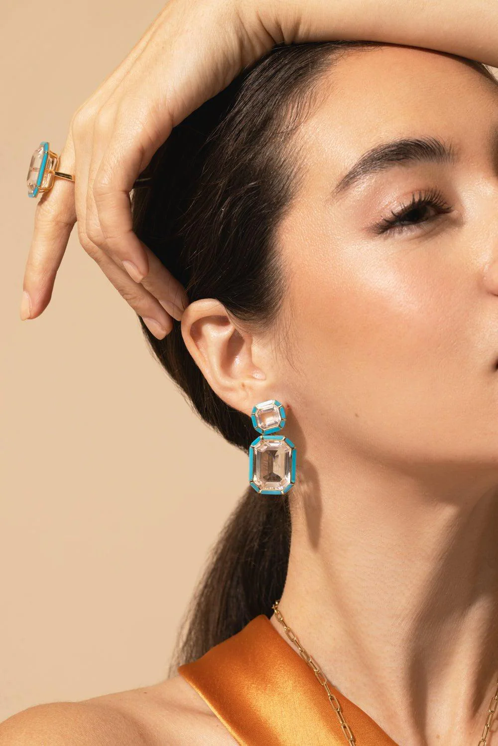 Rock Crystal Turquoise Earrings - Image 4