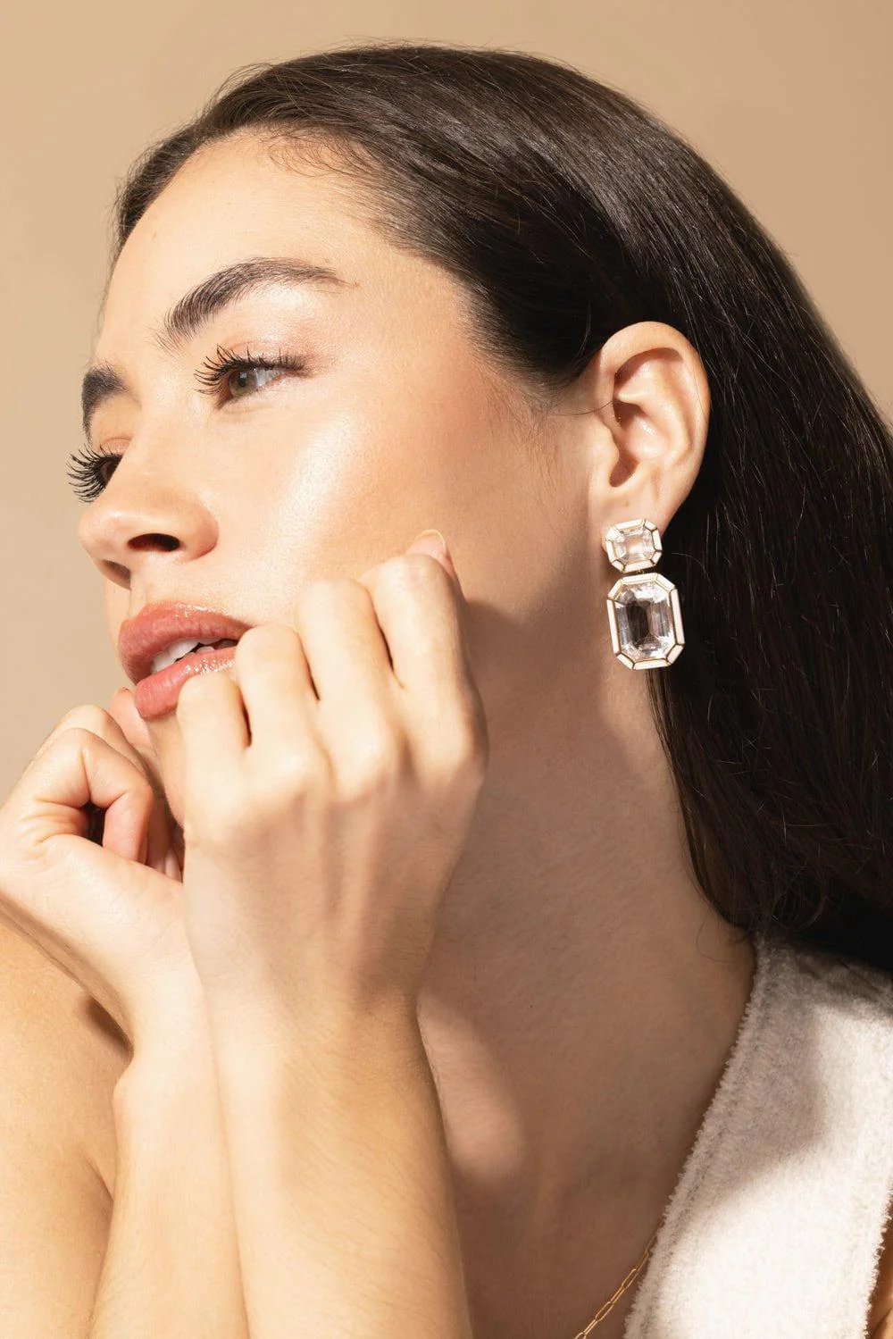Rock Crystal White Agate Earrings - Image 2