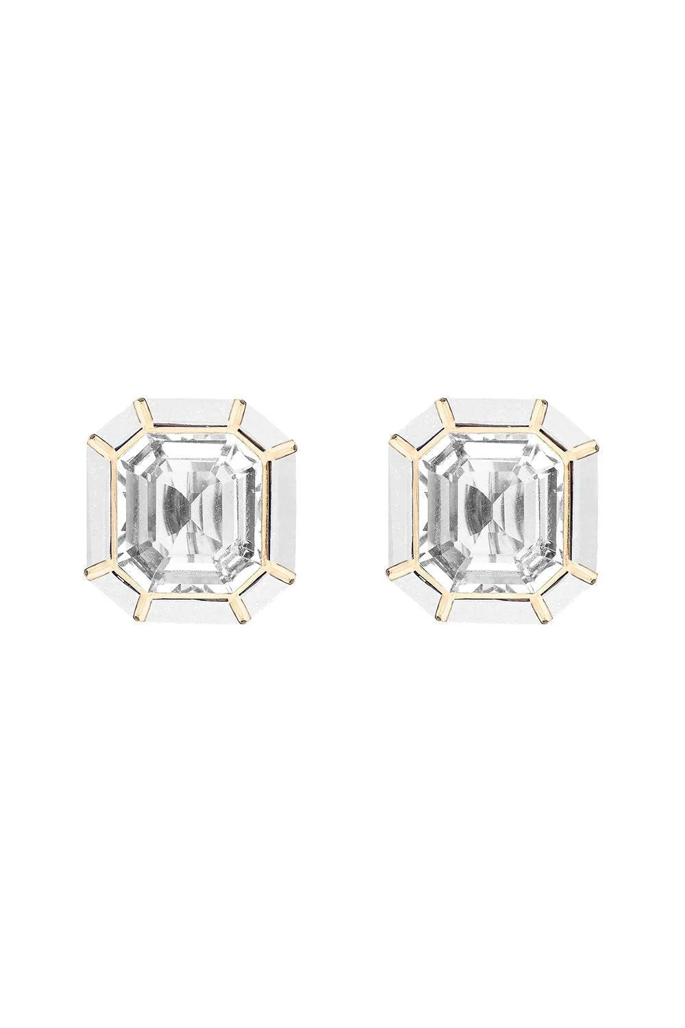 Rock Crystal White Agate Inlay Melange Stud Earrings