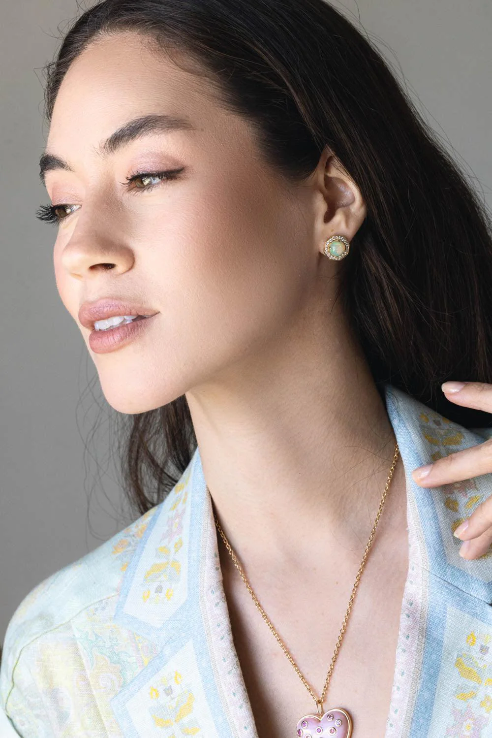 Rock N Roll Opal Diamond Halo Stud Earrings - Image 3