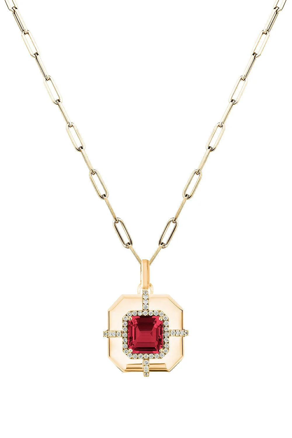 Rubellite Asscher Medallion Pendant Necklace