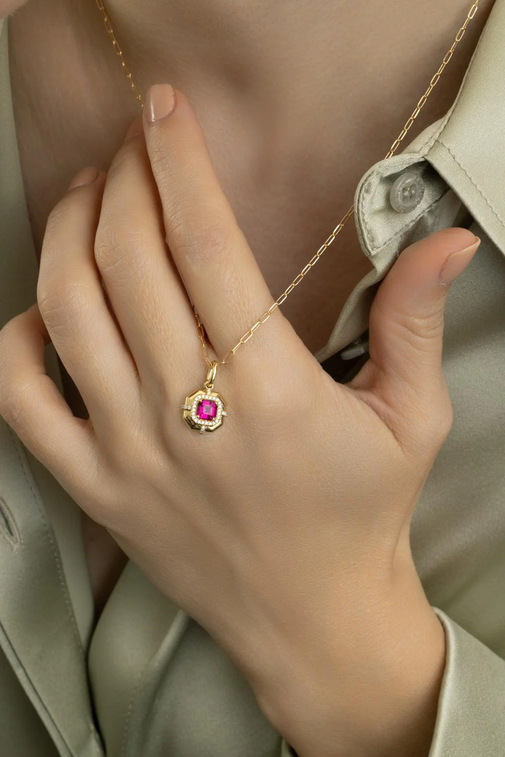 Rubellite Asscher Medallion Pendant Necklace - Image 4