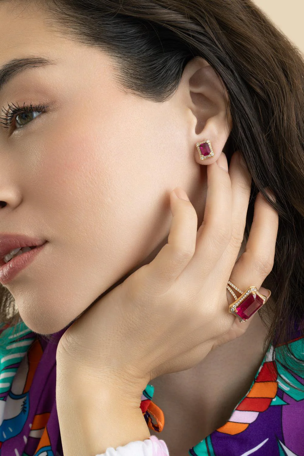 Rubellite Diamond Stud Earrings - Image 5