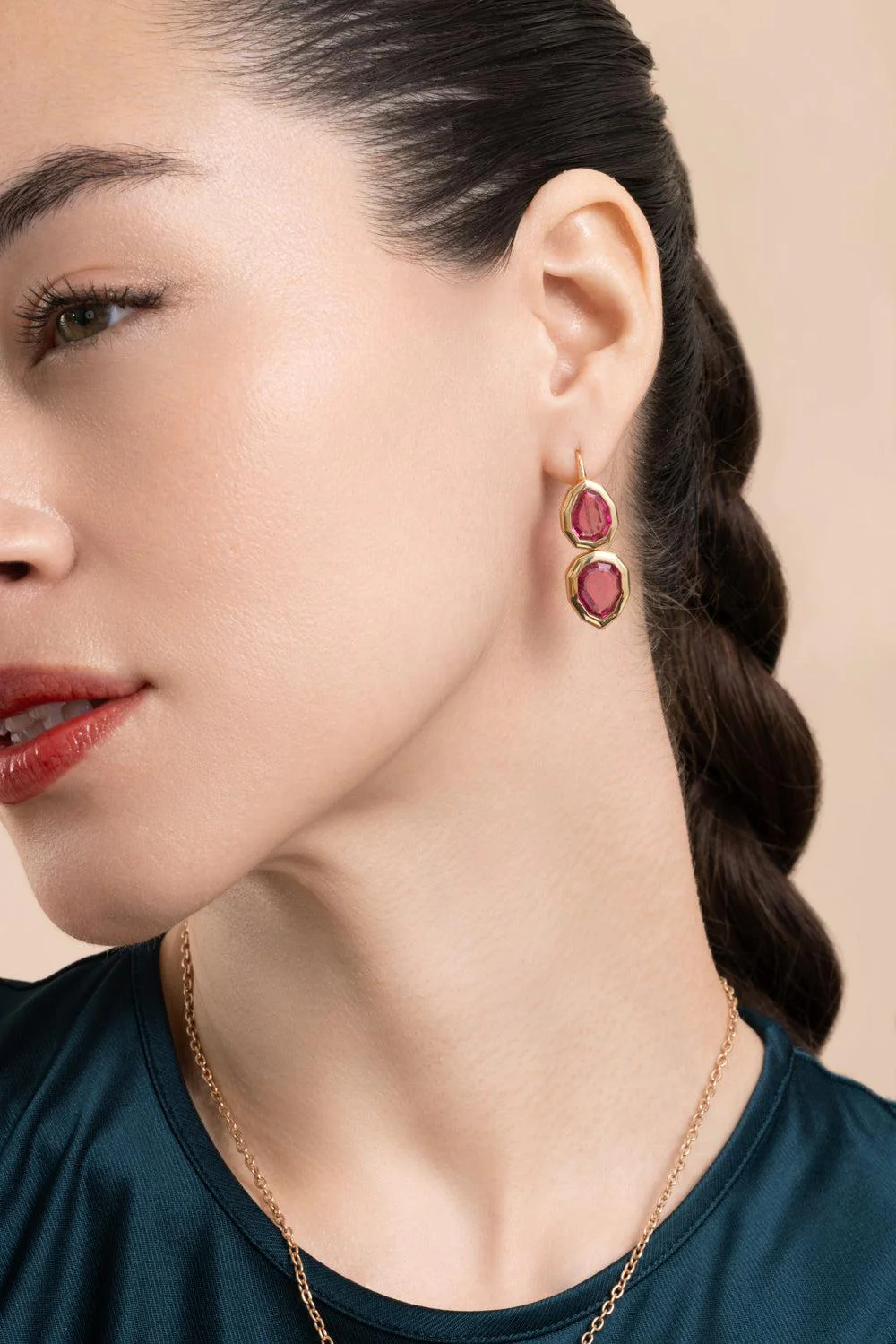 Rubellite G-One Two Tier Earrings - Image 2