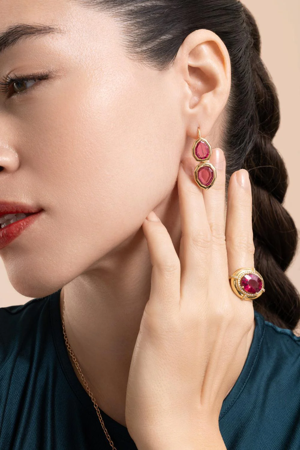 Rubellite G-One Two Tier Earrings - Image 4