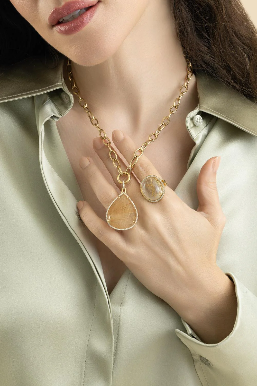 Rutilated Quartz Large G-One Pendant Necklace - Image 3