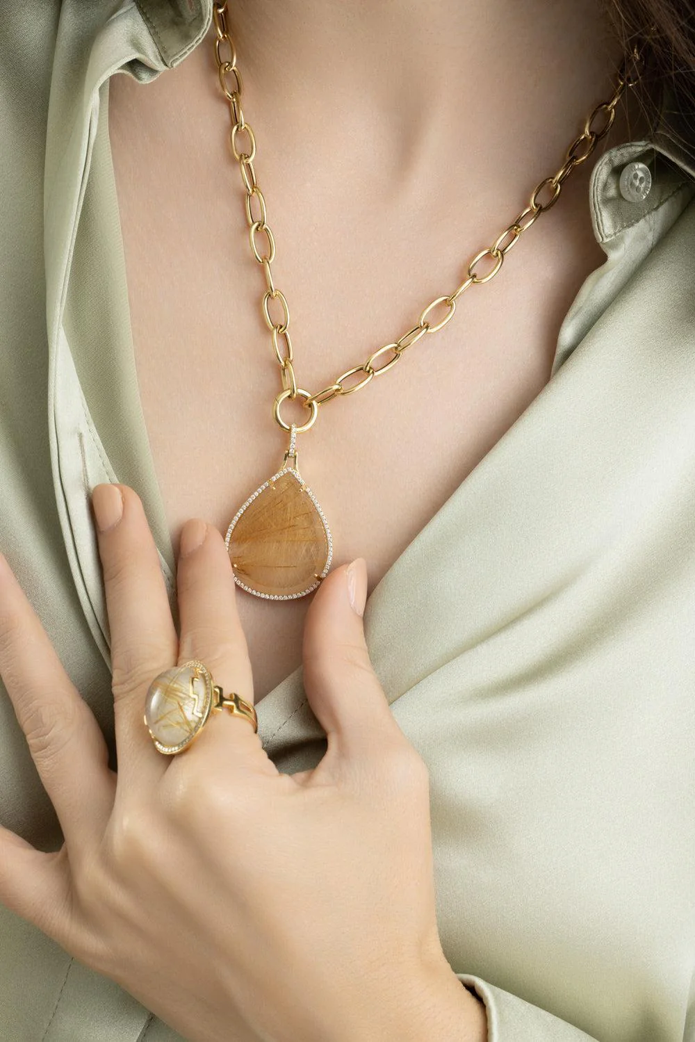 Rutilated Quartz Large G-One Pendant Necklace - Image 4