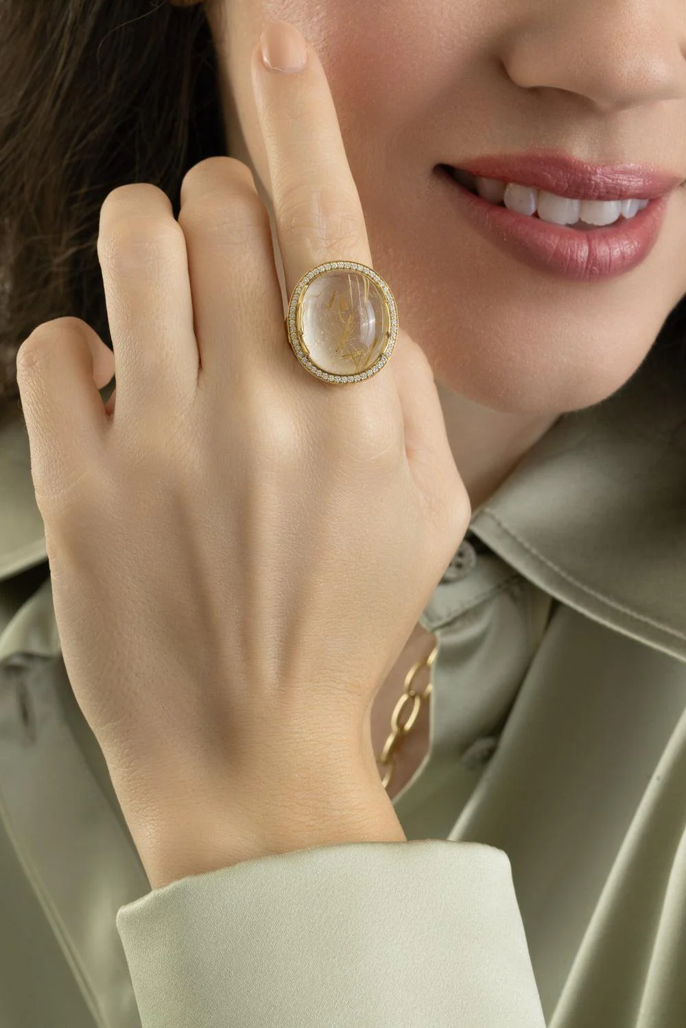 Rutilated Quartz Oval Rock N Roll Ring - Image 4