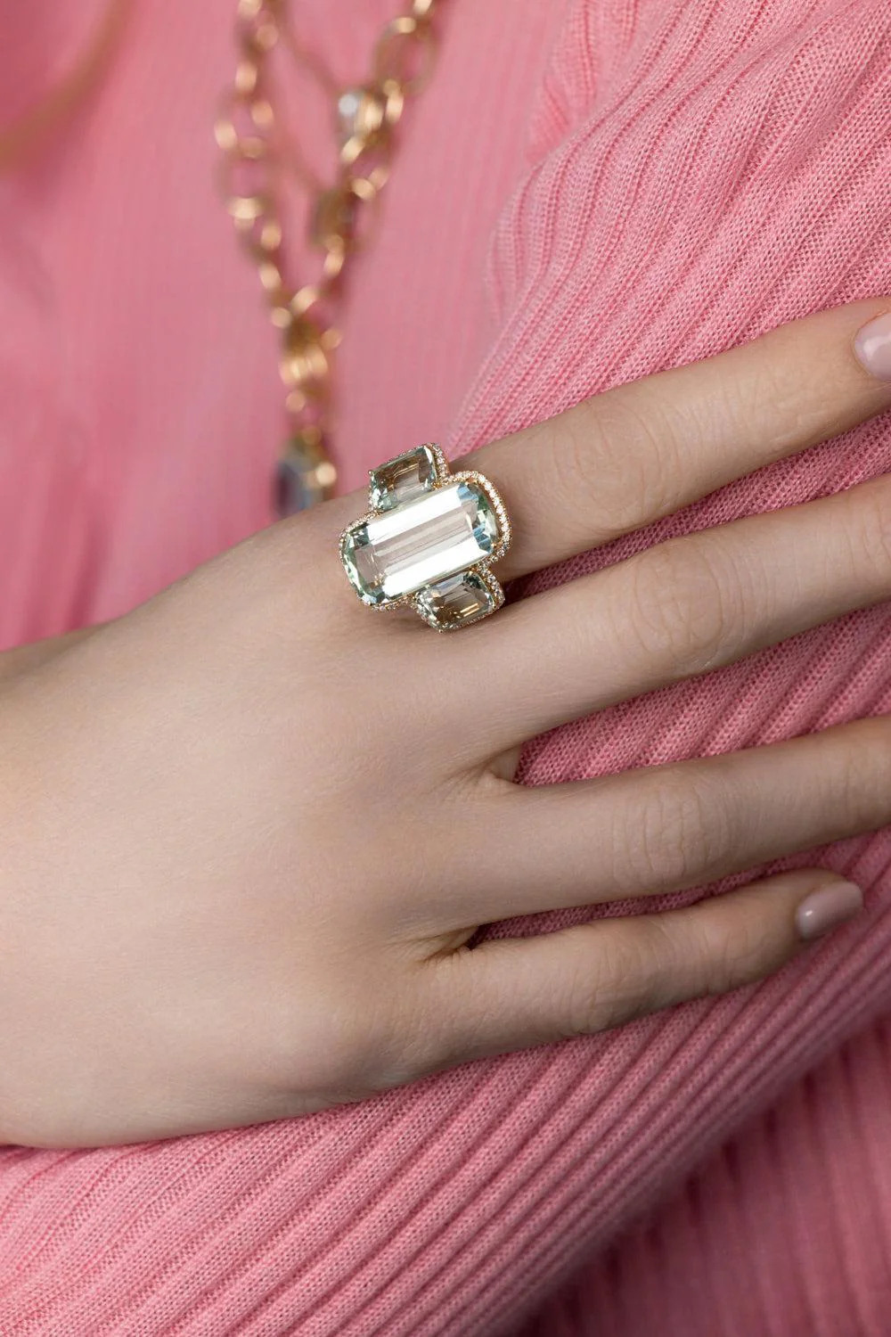 Three Stone Prasiolite Gossip Ring - Image 3