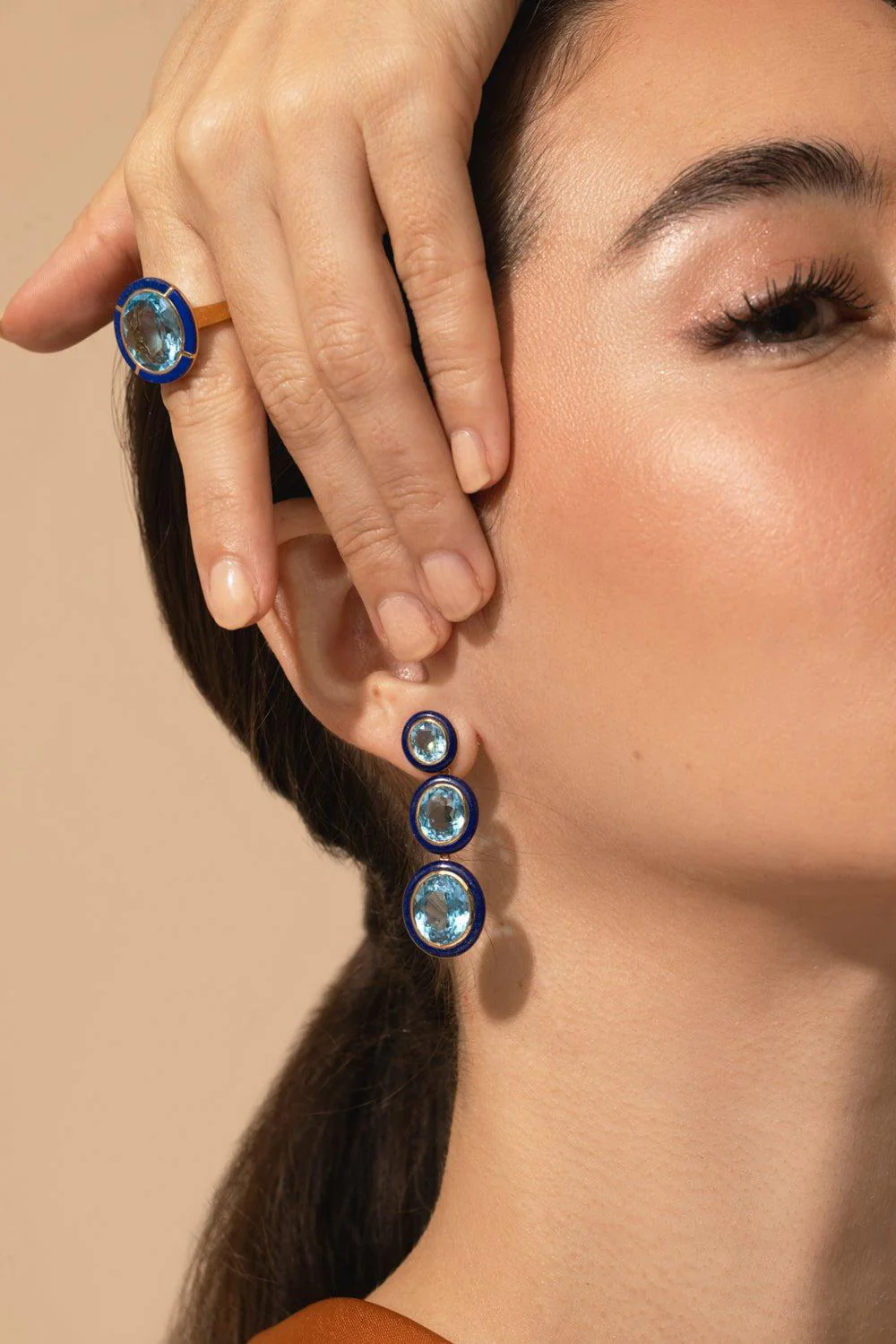 Three Tier Blue Topaz Lapis Lazuli Earrings - Image 2