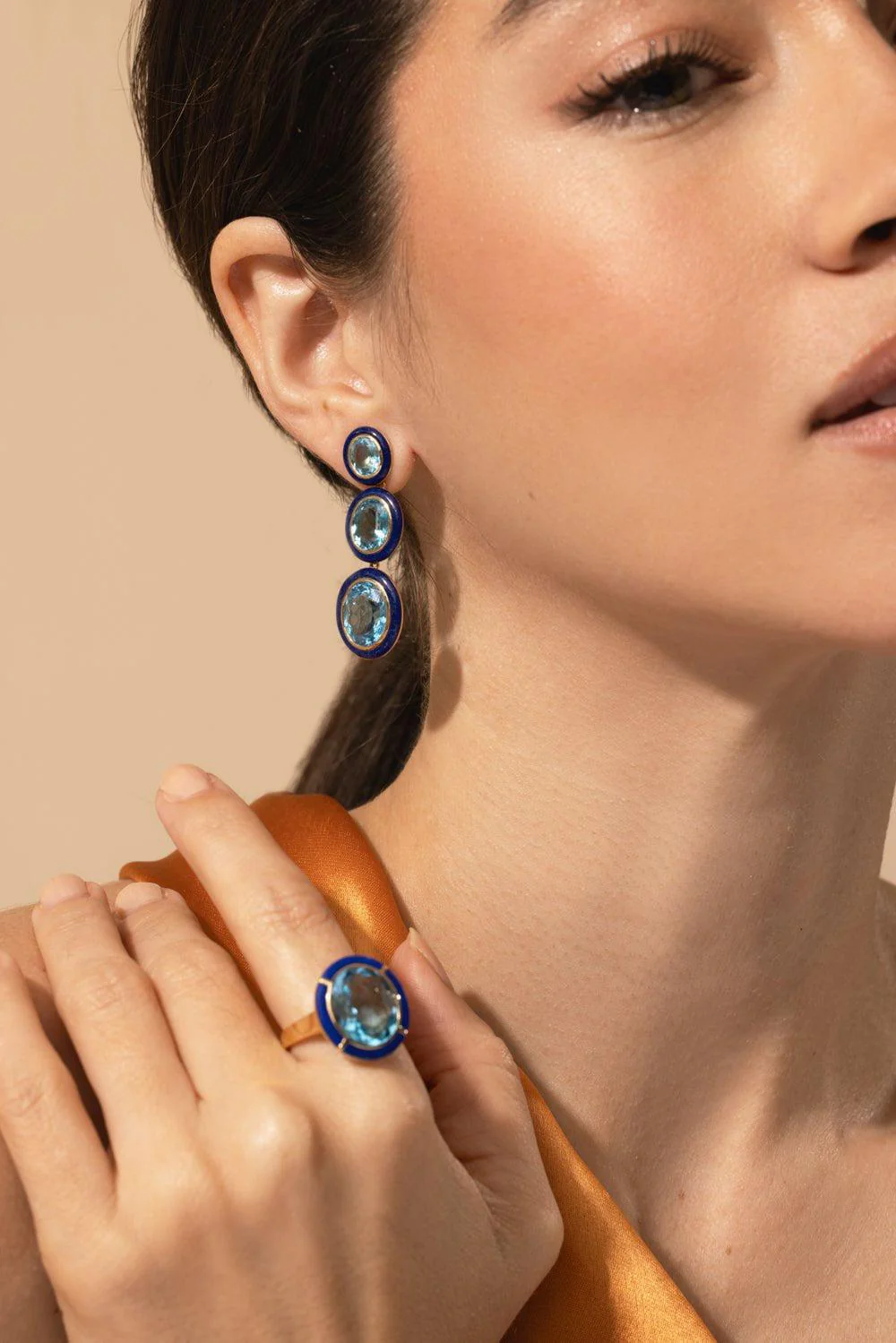 Three Tier Blue Topaz Lapis Lazuli Earrings - Image 3