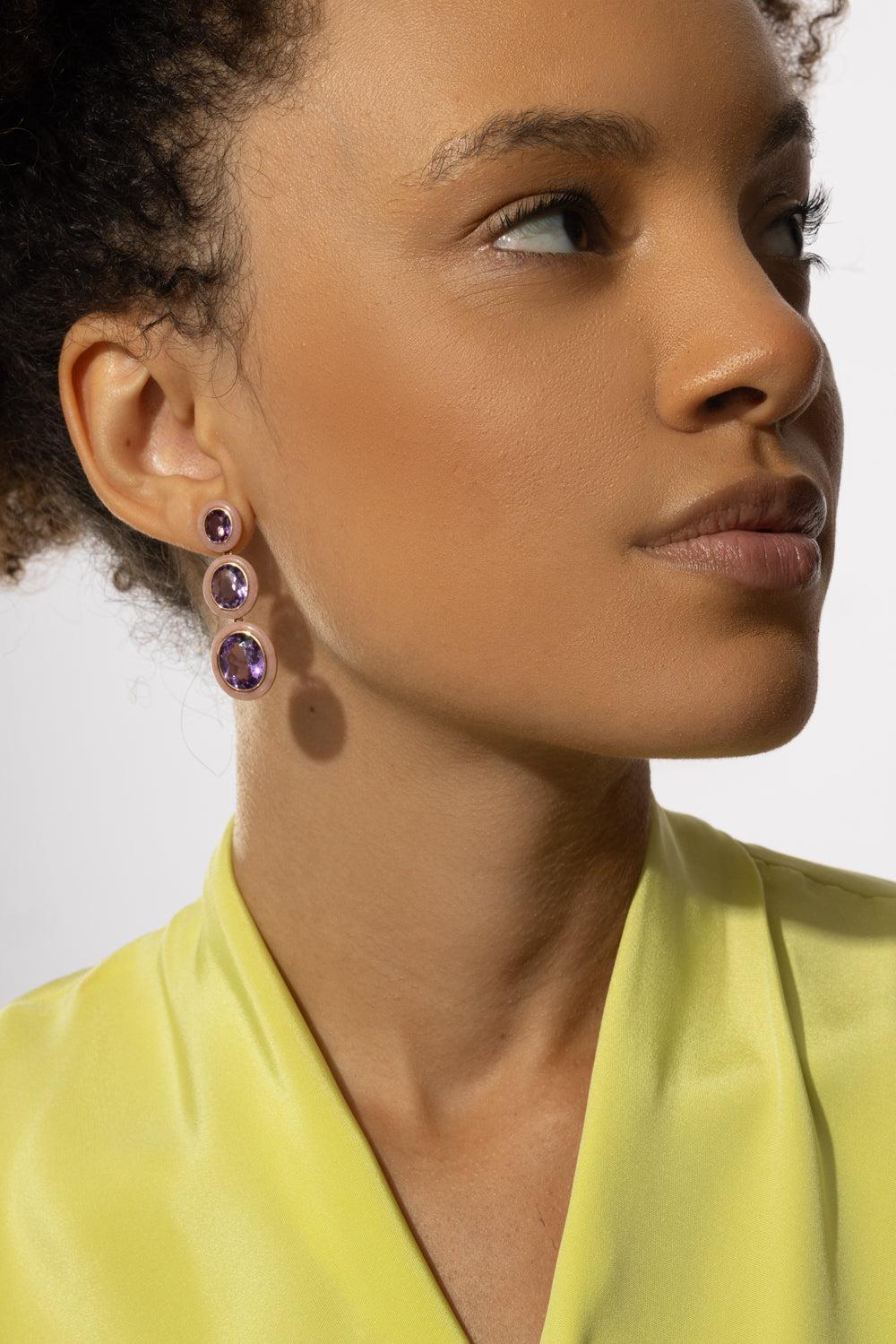 Three Tier Oval Amethyst Melange Earrings - Image 4