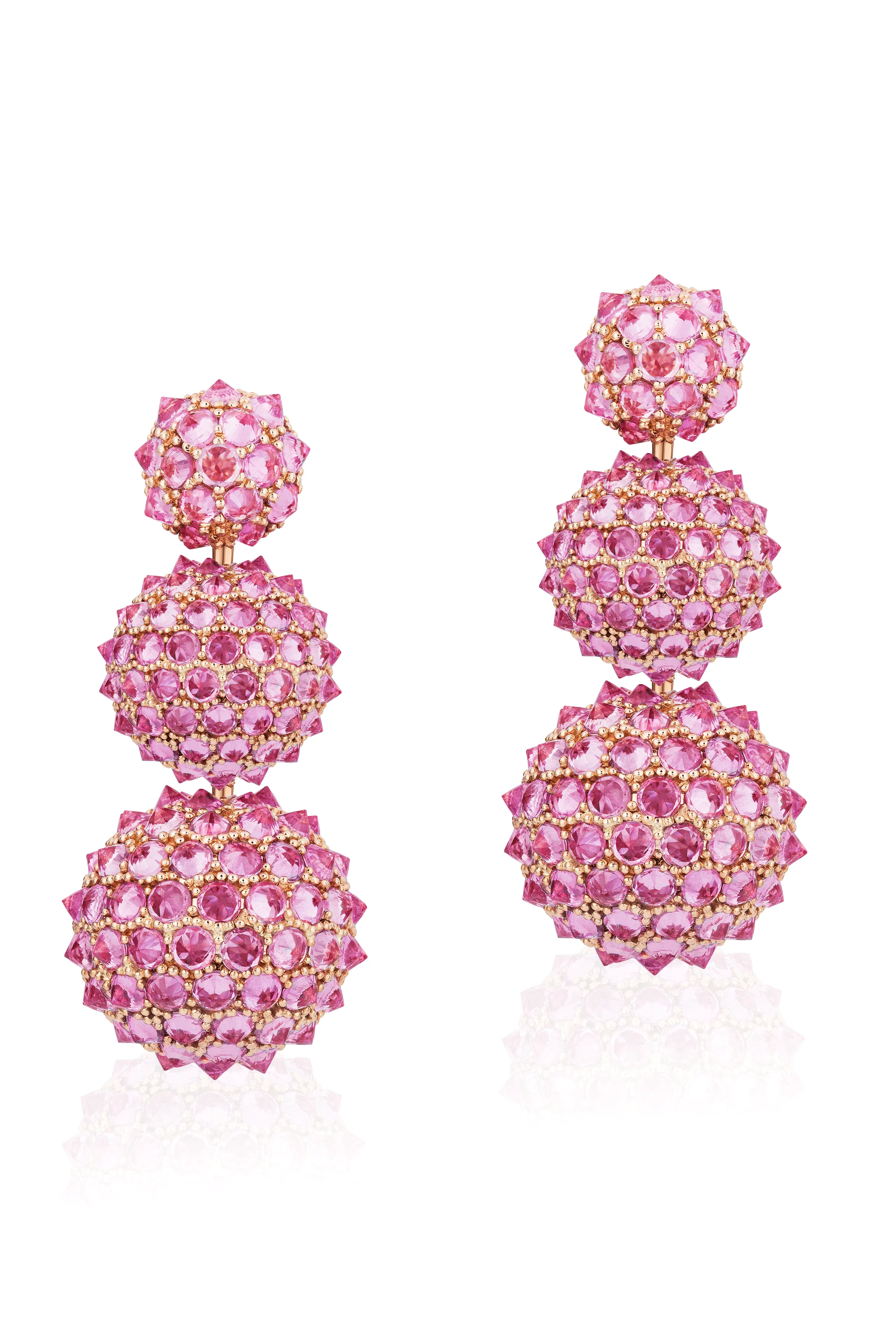 Three Tier Pink Sapphire G-One Earrings