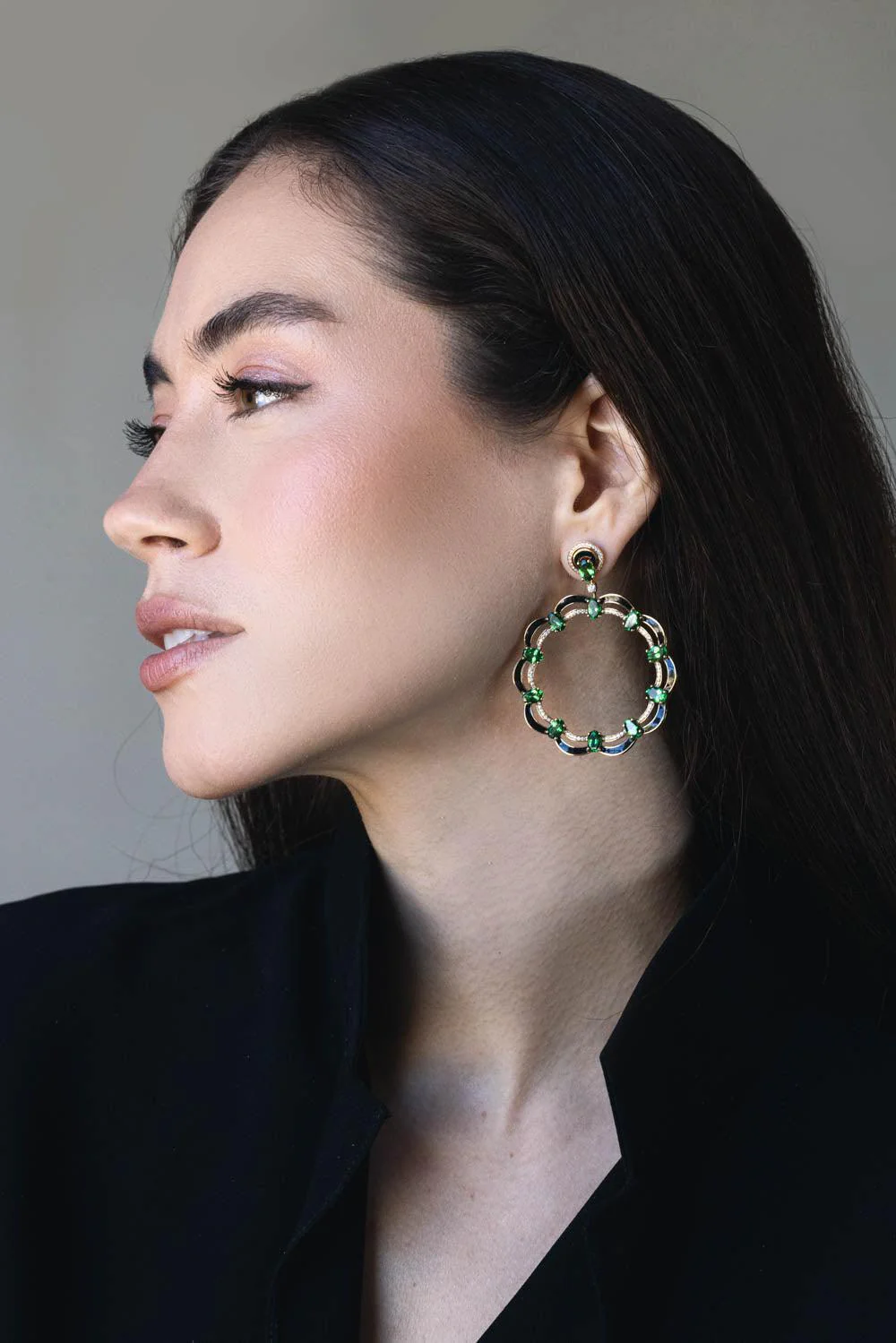 TSavorite Diamond Black Circle Earrings - Image 4
