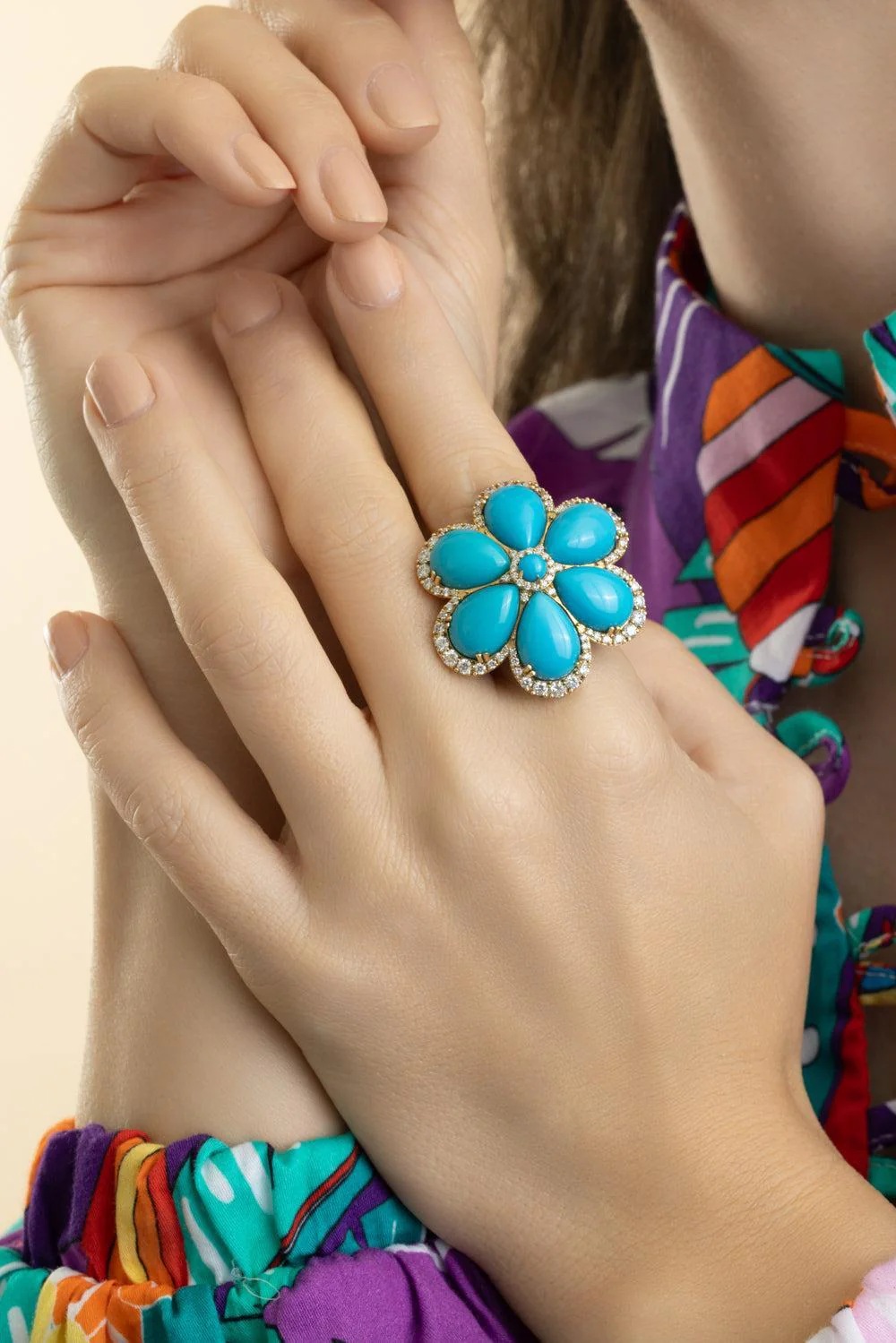 Turquoise Cabochon G-One Flower Ring - Image 4