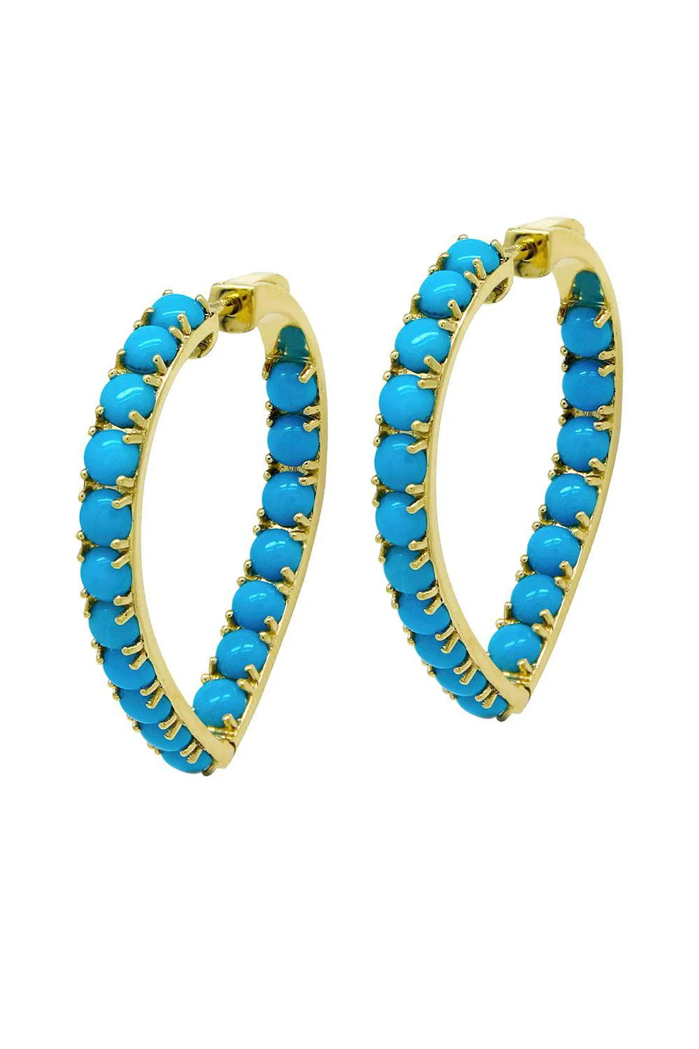 Turquoise Cabochon Heart Hoop Earrings