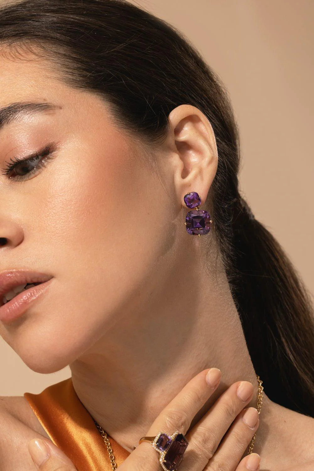 Two Tier Amethyst Earrings - Image 3