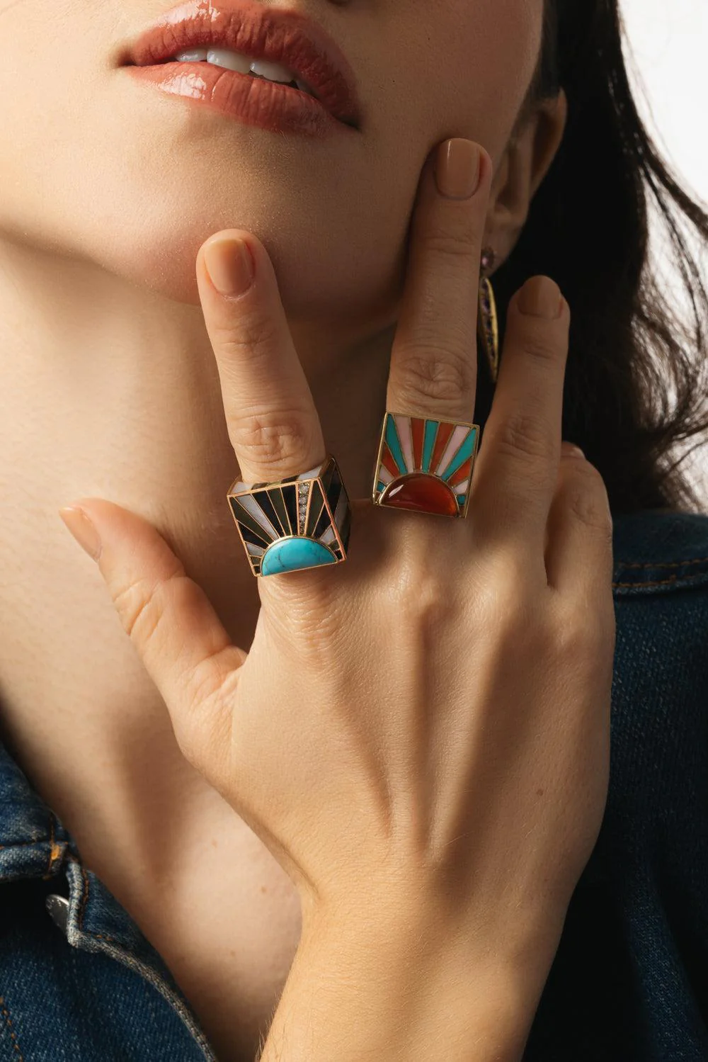 Carnelian Pink Opal Sun Ray Ring - Image 2