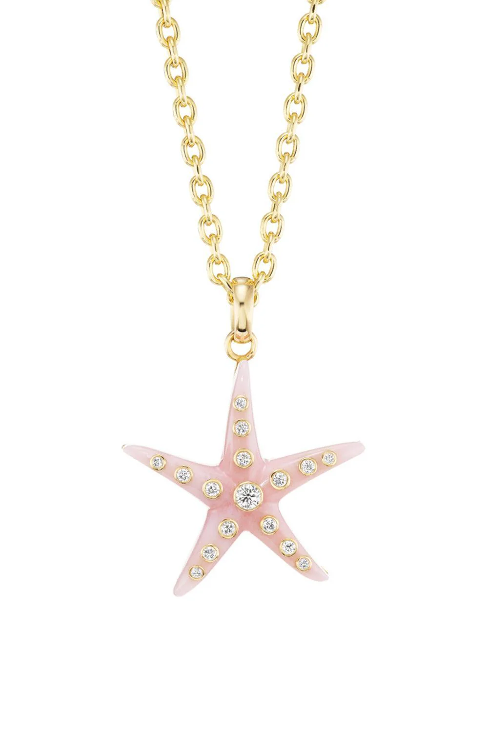 Small Pink Opal Starfish Pendant Necklace