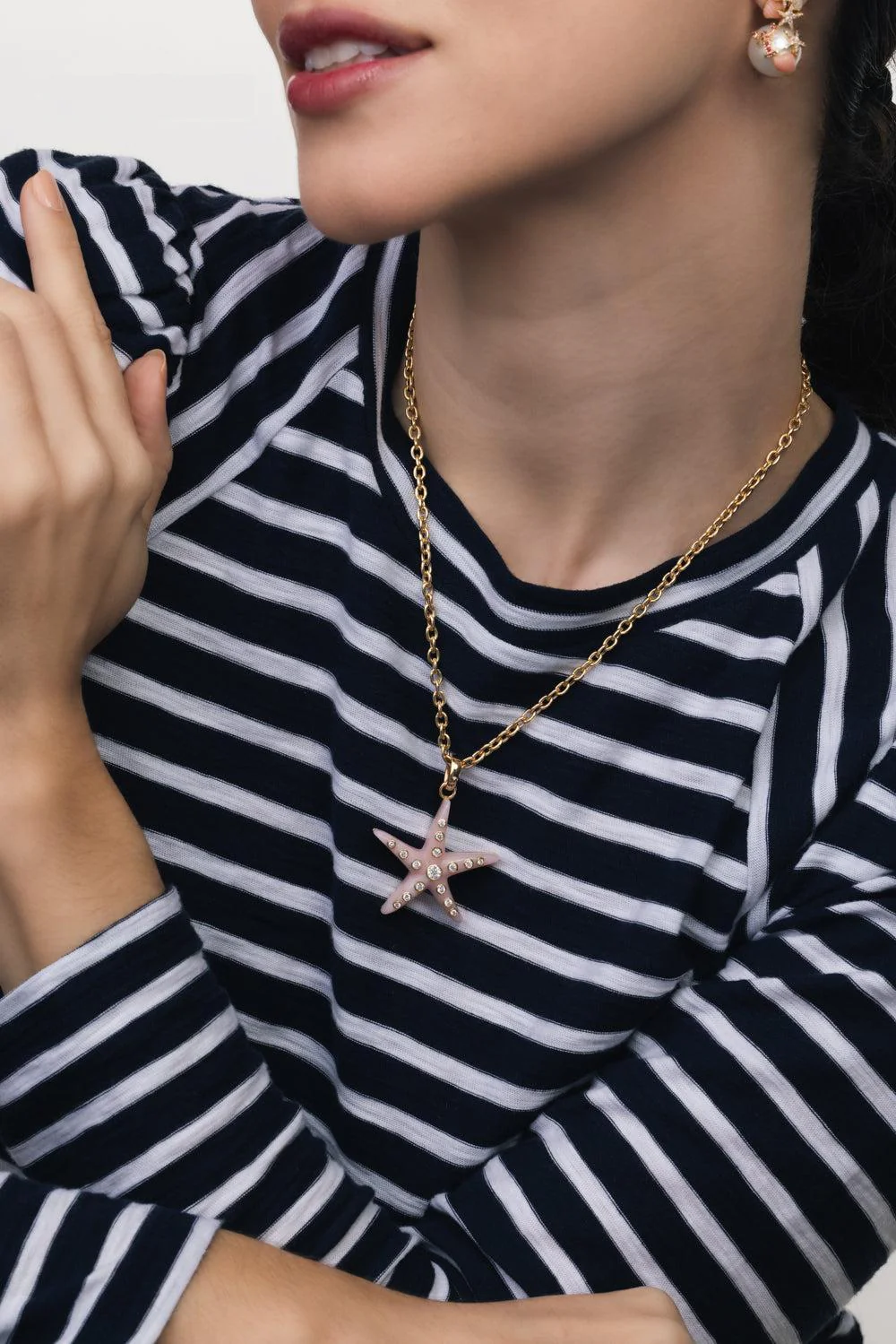 Small Pink Opal Starfish Pendant Necklace - Image 2